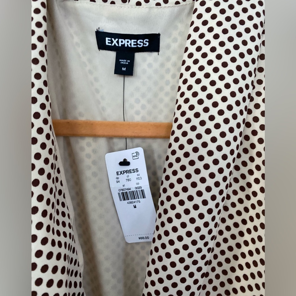 Express NWT Polka Dot Faux Wrap Dress with Tie Waist - Picture 3 of 7